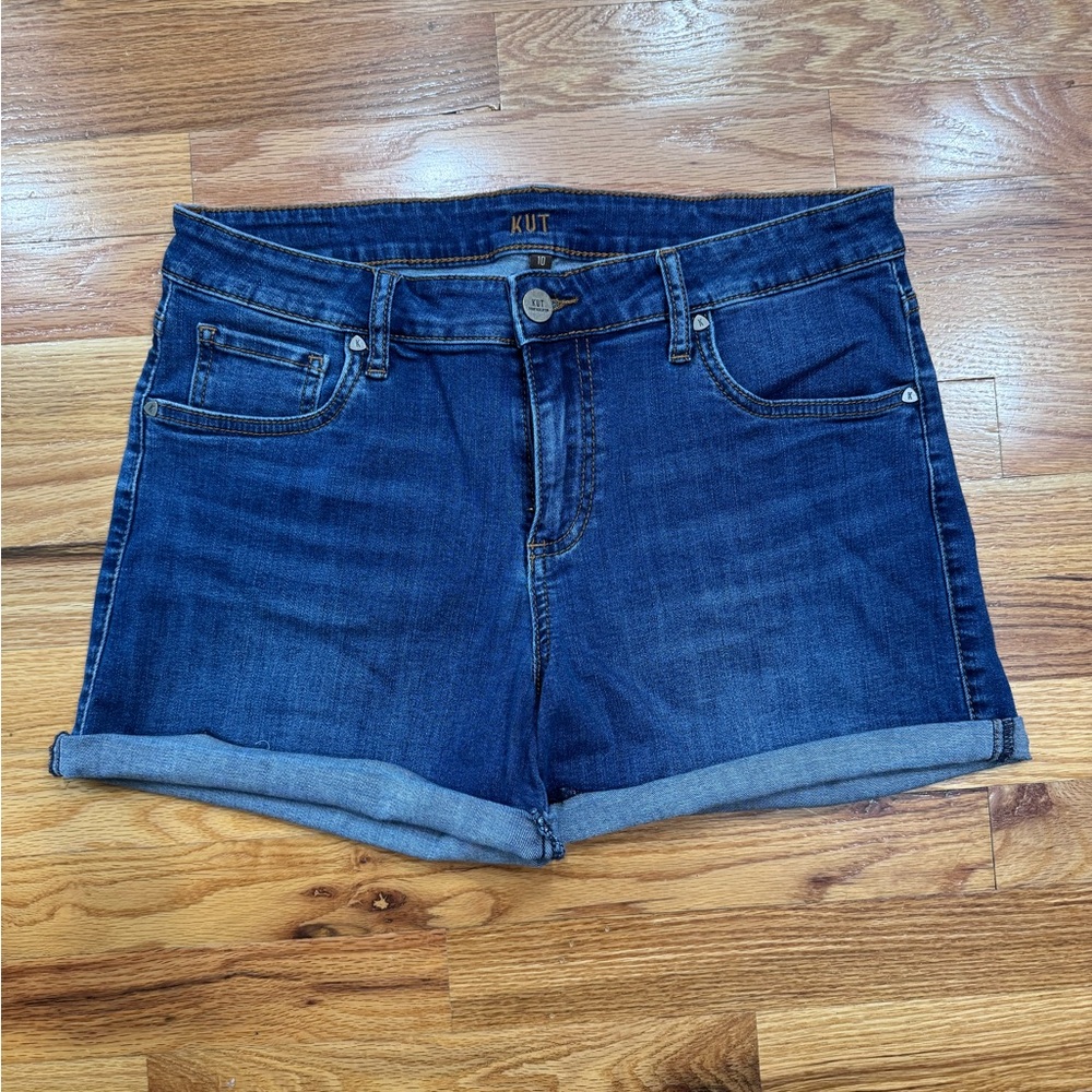 Kut from the Kloth Dark Blue Denim Roll-Cuff Jean Shorts